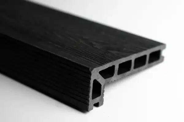 Black composite woodgrain step edge with a bold and modern wood-effect finish