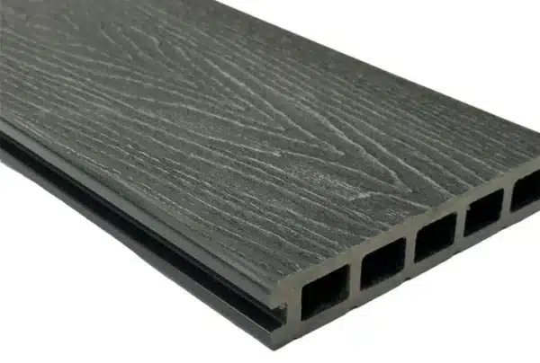 Grey composite woodgrain board with a smooth and contemporary wood-effect finish