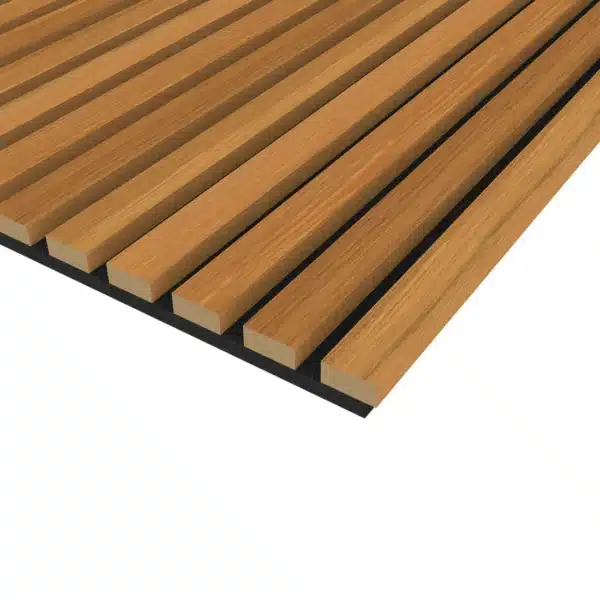 Maple acoustic wood wall panel with thin slats, shown from a second angled perspective for additional detail