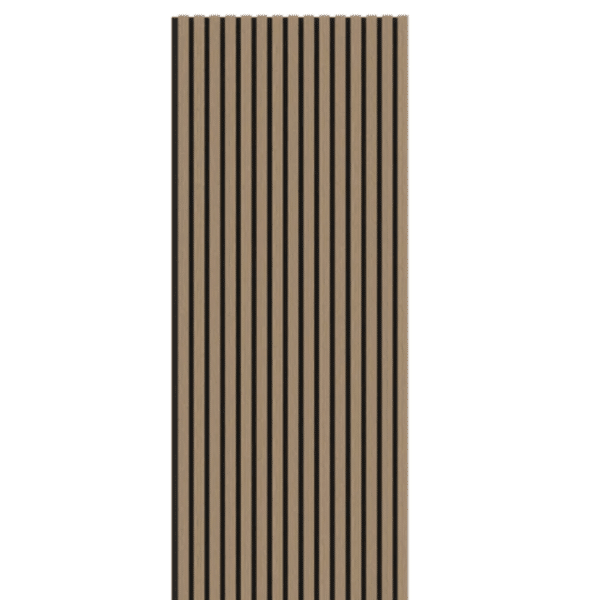 Full view of the Smoked Oak Acoustic Wood Wall Panel Thin Slat Series 1, available in 240cm and 300cm sizes