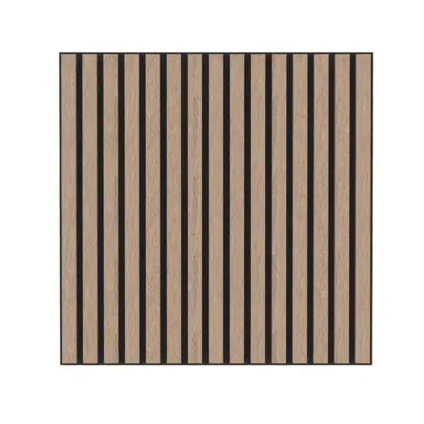 Front-facing view of the Walnut Acoustic Wood Wall Panel Tiles, displaying the natural woodgrain and slatted design